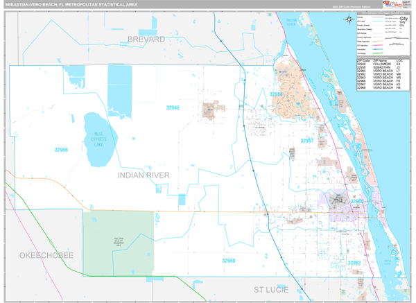 Sebastian-Vero Beach, FL Metro Area Wall Map